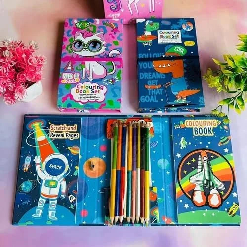 JC-C27003 ( 2 in 1 )Coloring Book Set & Scratch Pad with 8 Dual Color {Random Design}