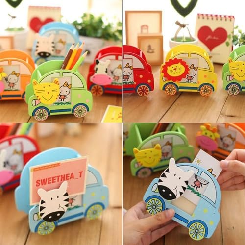 Wooden Pen Stand With Photo Frame | Pen Pencil Brush Craft Storage Container Holder | Birthday Gifts For Kids {Random Design} - 20549