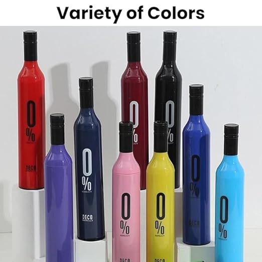 Foldable Wine Bottle Shaped Umbrella, Multi-Colour Design, Compact Travel Size - 10647