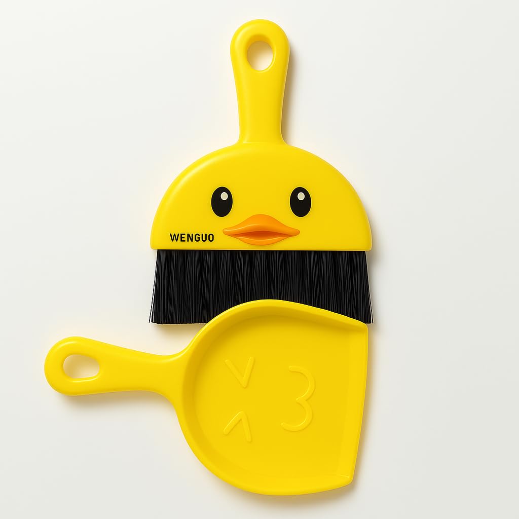 Mini Broom and Dustpan Set – Compact Handheld Sweeper for Car, Desk, Table & Office – Durable Plastic, Soft Bristles, Hanging Loop – Portable & Kid-Friendly (Yellow - 20451