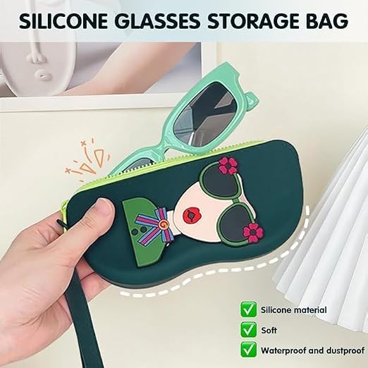 Cute Silicone Sunglass Case with Zipper & Wrist Strap, Soft Protective Glasses Holder for Women, Men & Kids | Waterproof Eyeglass Pouch with Cleaning Cloth | Travel & Everyday Use (MULTI COLOR) - 20781