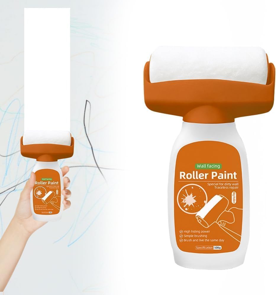 Wall Repair Paint Roller – Multifunctional White Touch-Up Roller Brush for DIY Wall Repair, Crack & Stain Cover, Smooth Finish Latex Paint Applicator for Walls & Ceilings - 21160