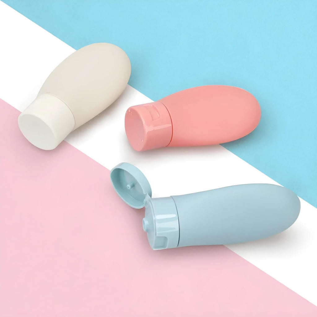 (3 PCS) Travel Bottle Set 60ml Empty Silicone Plastic Shampoo Shower Gel Lotion Refillable Liquid Container Squeeze Cosmetic Portable Tube Small Size Leakproof for Travelling - 20739