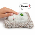 Plush Sleeping Cat Decorative Toy with Pink Nose, White Fluffy Fur, Car Dashboard Display - 1676