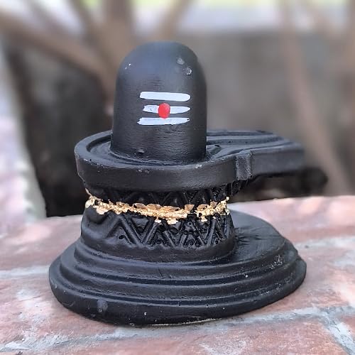 Small Black Shivling with Tilak - Handpainted Polyresin Lord Shiva Shivlingam Statue for Home Pooja, Temple Decor, Black with Tilak, Special for Sawaan Mahashivratri - 21127