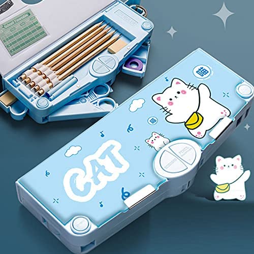 Multifunction Pencil Case, Pencil Box with 2 Compartments for Students - Cartoon Pattern Stationery Set {Random Color} - 50923