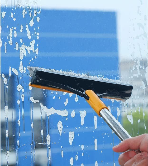 Bathroom Cleaning Brush with Wiper 2 in 1 Tiles Cleaning Brush Floor Scrub Bathroom Brush with Long Handle 120° Rotate Bathroom Floor Cleaning Brush with Wiper - 20378