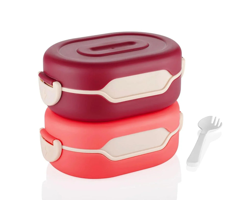 KITCHENWARE Plastic Insulation 2 Compartment Lunch Boxes Leak Proof Reusable Freezer Safe Lunch Box for Kids - 10464