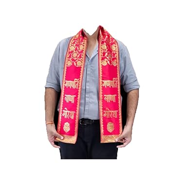 {Pack of 12} Ganpati Bappa Maurya Velvet Stole/Patka/Duppata/Phatka/Scarf/Chunni/Khesh Golden Floral Printed Red Stole - 21123