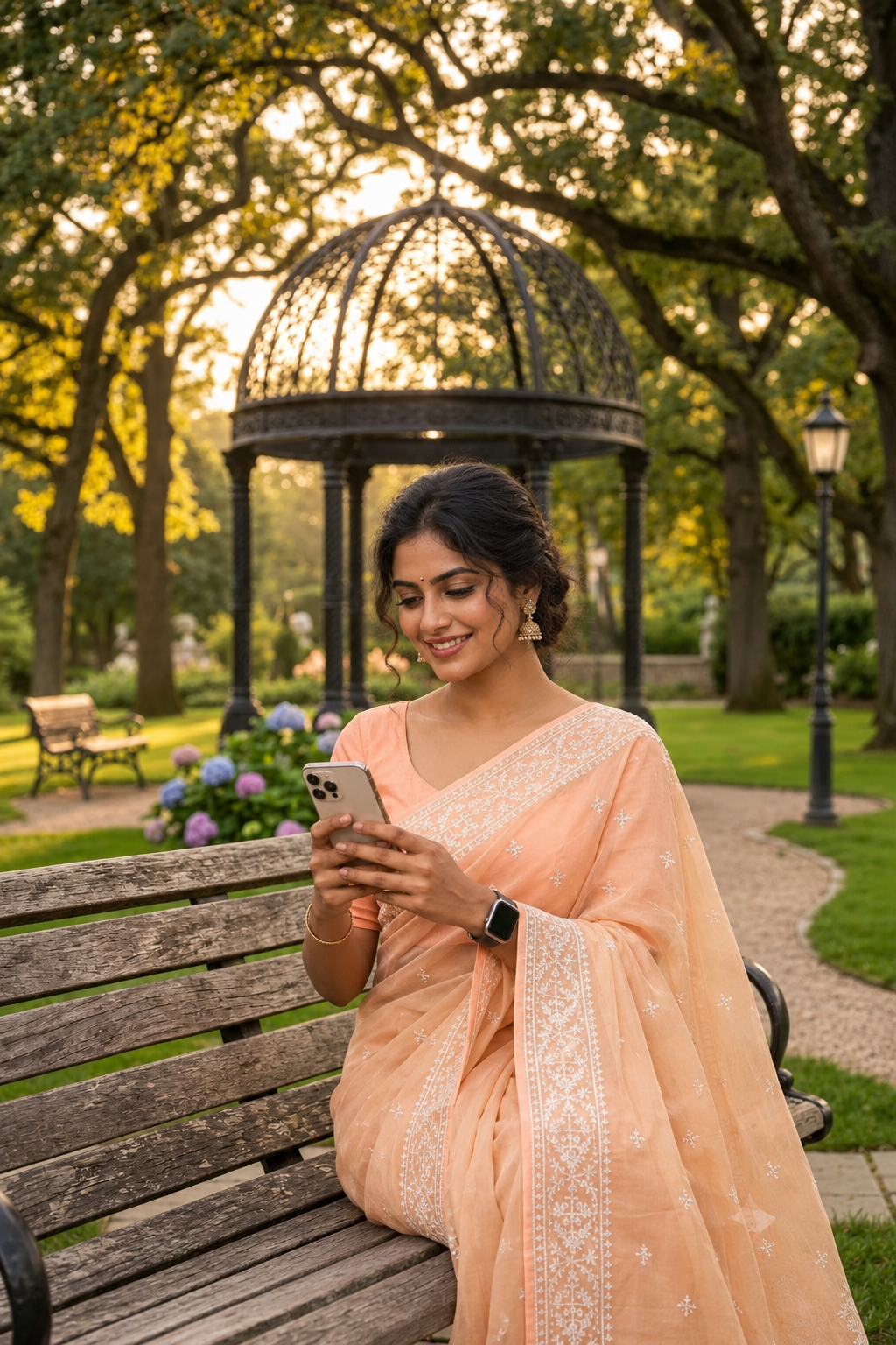 Peach Pure Organza Muslin All-over Handworked Saree with Blouse Piece