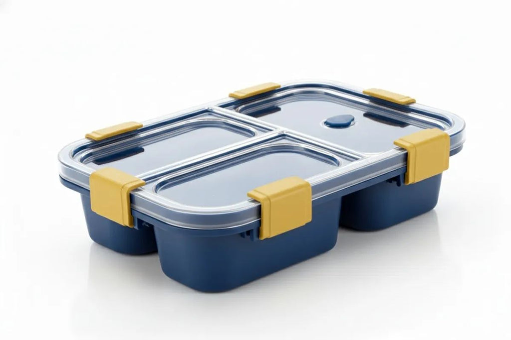 3 Compartment Transparent Lid Tiffin Lunch Box | Silicone Seal Ring | For Kids And Adults Office Women And Men - 10512