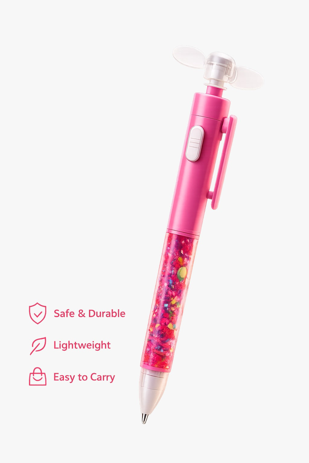2 in 1 Creative Handheld Mini Pocket Size Fan With Smooth Writing Ballpoint Pen {Random Design} - 6690