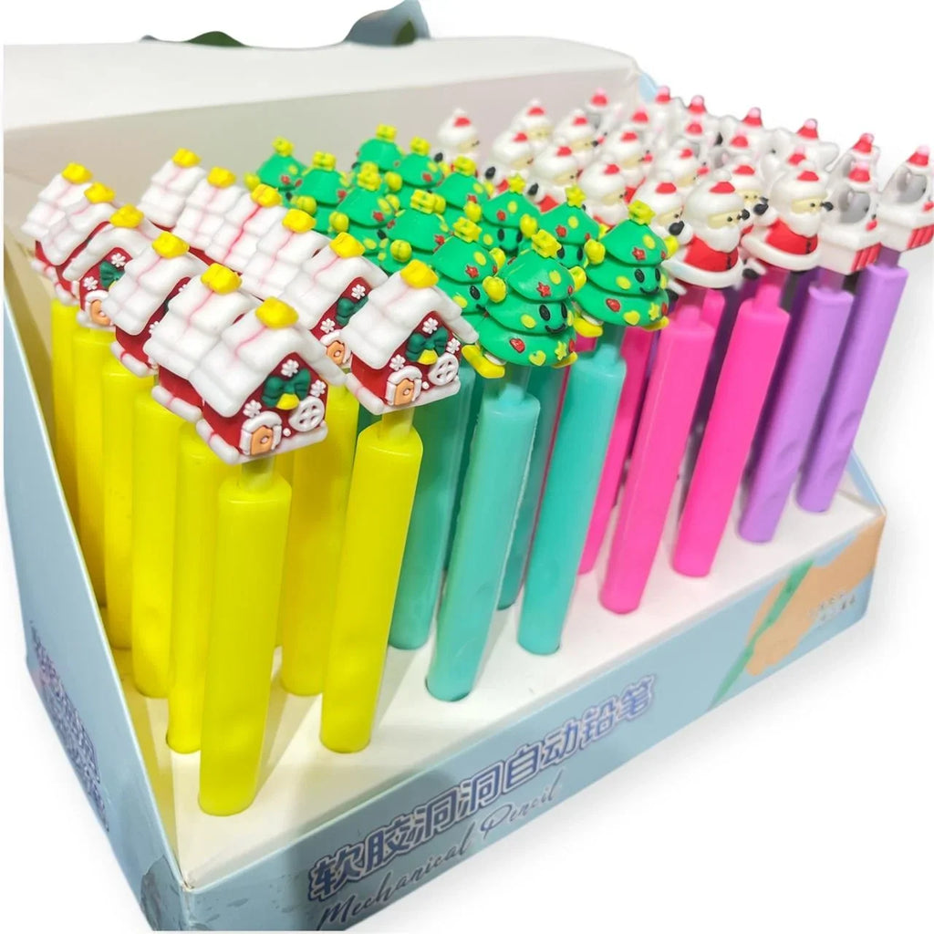 Christmas Gift For Kids, Pencil For Kids, Holiday Themed LED Writing Pencil With Santa Claus And Snowman Toppers - 3130