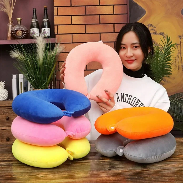 Neck Pillow for Travel| Comfort Travel for Men and Women| Foam Neck Pillow with Soft Material| Travel Pillow for Flight or Train Journey {Random Color} - 51197