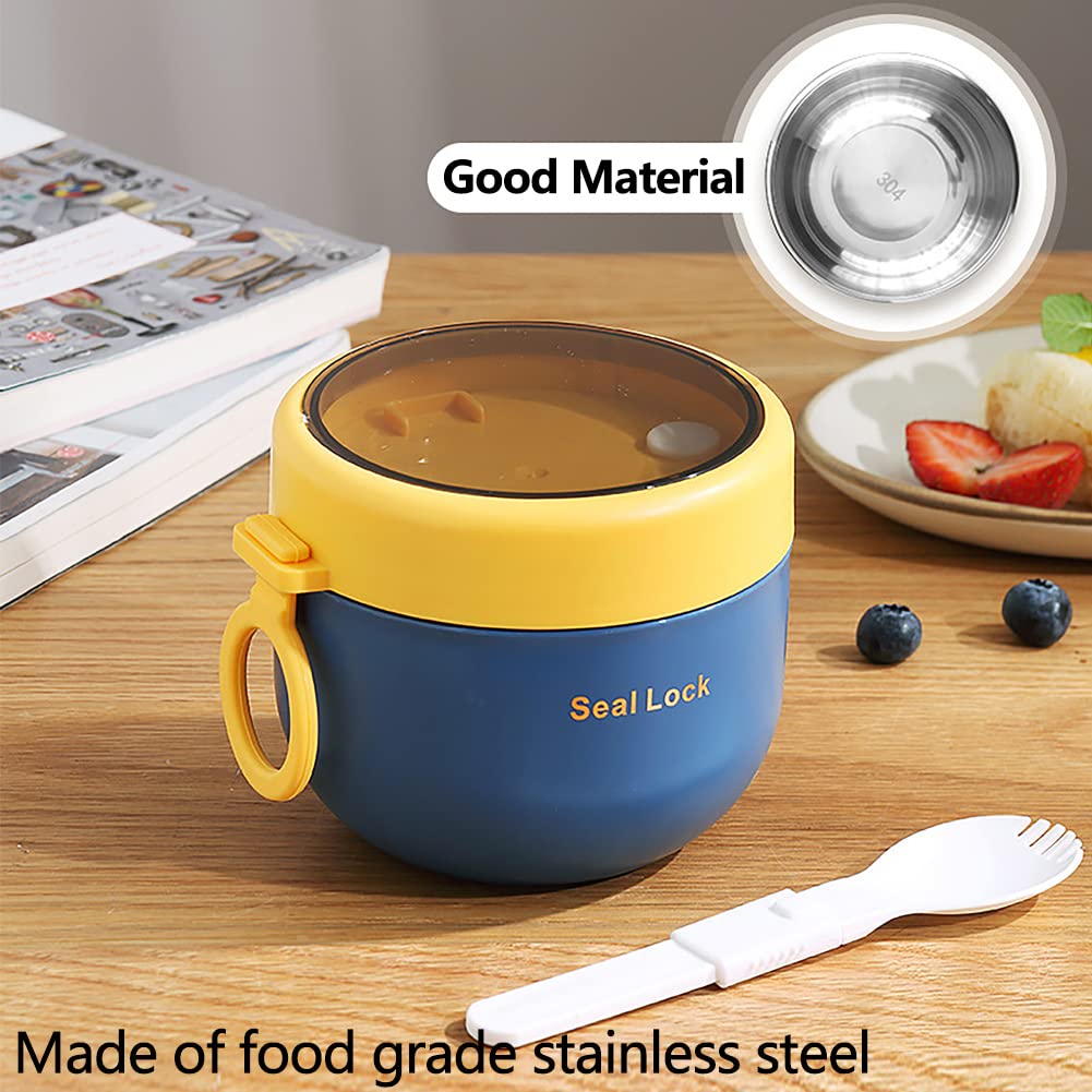 Stainless Steel Insulated Bowl Lunch Box 600ml | Hot & Cold Meal Holder with Handle & Spoon | Leak Resistant Food Container for Office, School, Travel {Random Color} - 20773