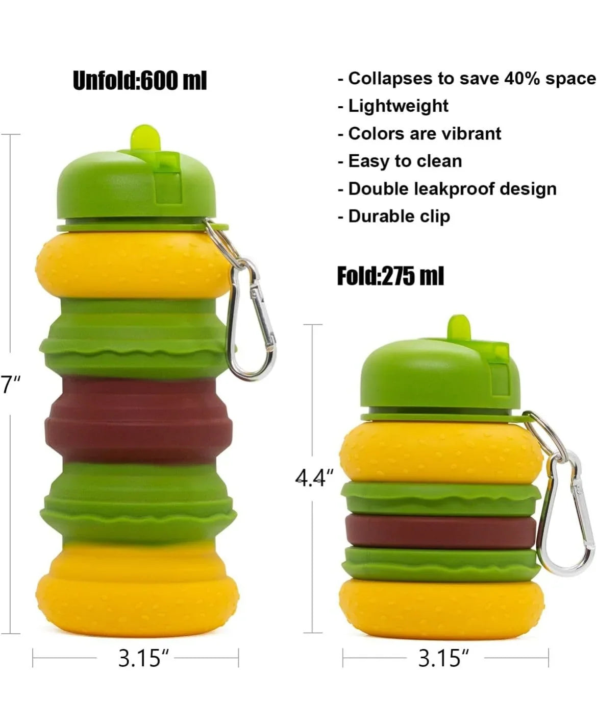 Silicone Burger Shape Water Bottle BPA-Free 600 ML Water Bottle for School, Travel ,Trekking, Picnic (Random Design) - 9057