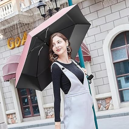 Travel Mini Folding Compact Umbrella with Case, Manual Open 6 Ribs Lightweight Portable, Small Sun & Rain Pocket Umbrella for Girls and Women {Random Color} - 20760