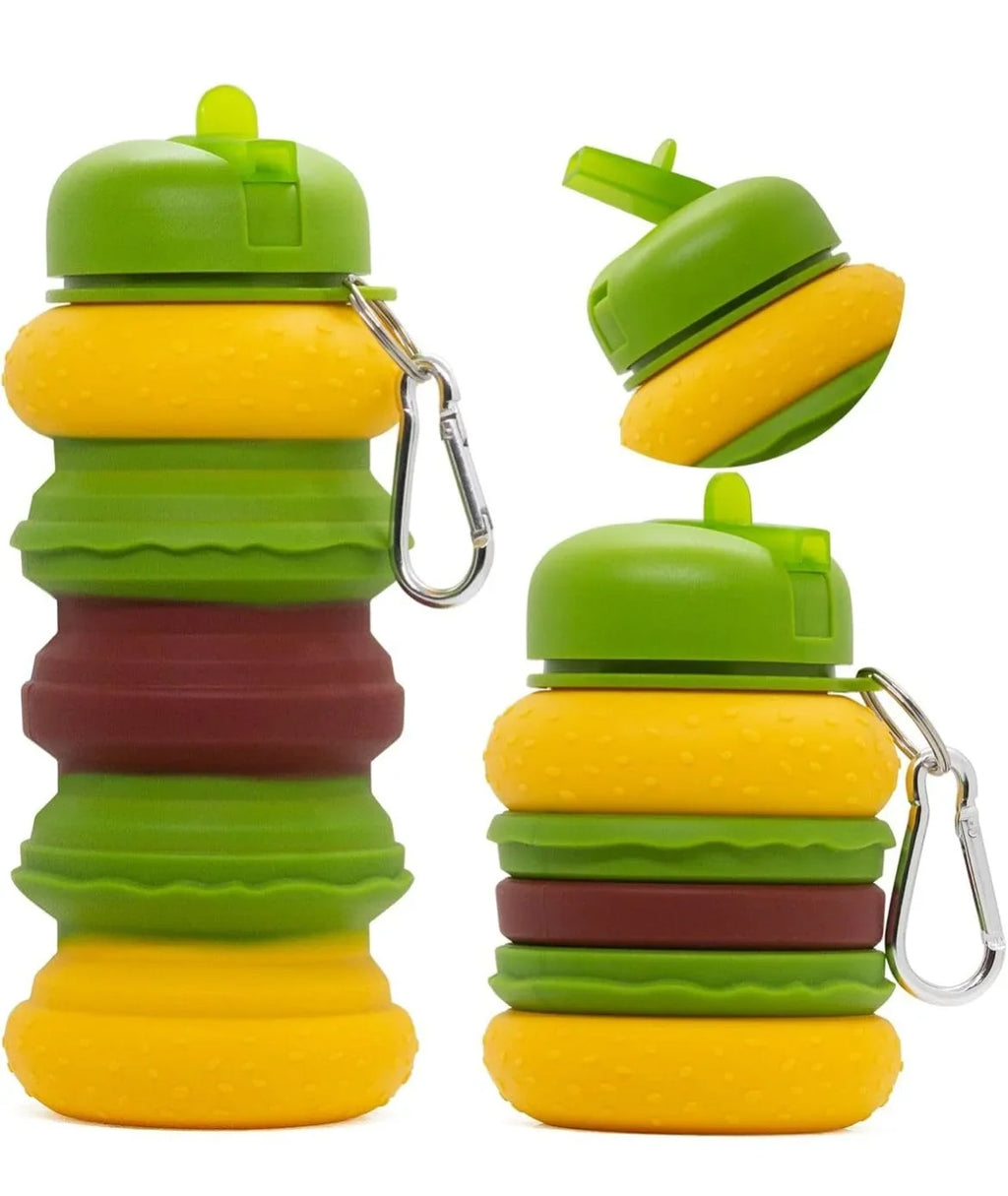 Silicone Burger Shape Water Bottle BPA-Free 600 ML Water Bottle for School, Travel ,Trekking, Picnic (Random Design) - 9057