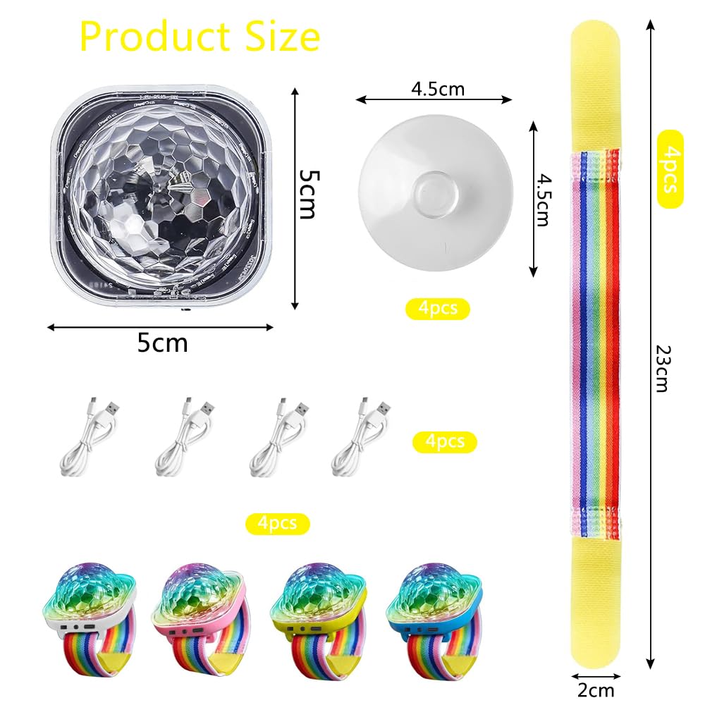 Lancoon Disco Ball Light, Wearable Mini Portable LED Lamp Night Strobe Watch Bracelet USB Charging with Suction Cup for Kid Party Car Dance DJ Club (Pink, Blue, Yellow, White) - 21280