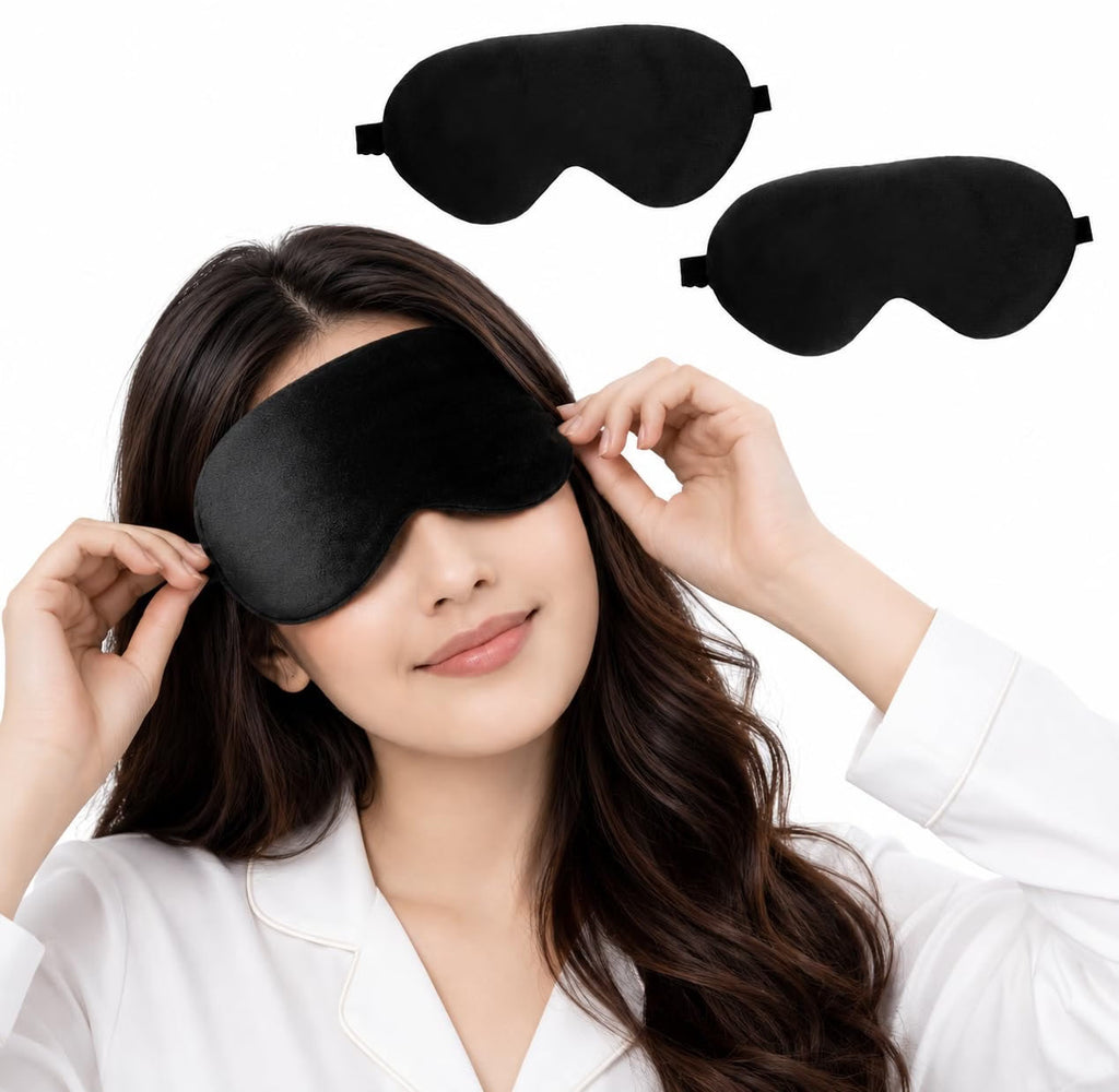 Black Sleep Eye Mask, Soft Blindfold with Adjustable Elastic Strap, Light Blocking, Perfect for Travel, Meditation - 21179