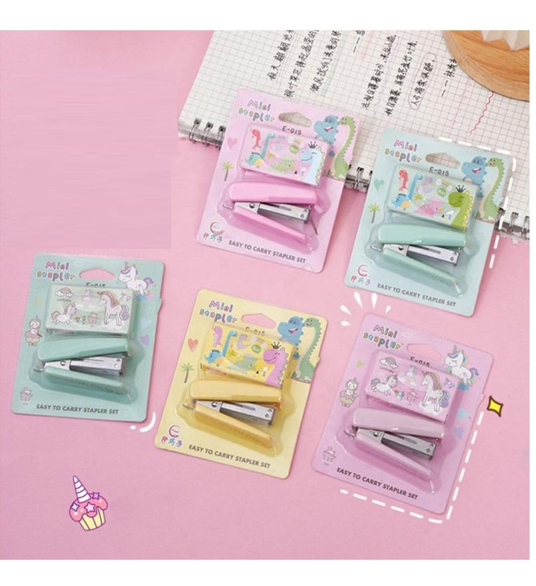 Mini Stapler Set with Staples, Cute Cartoon Design, Compact Portable Stationery for School and Office - 21171