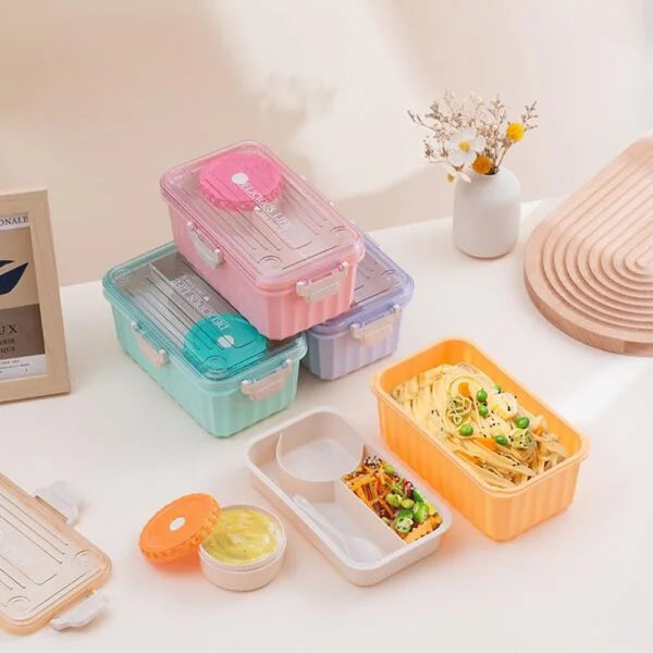 Lunch Box 2000 ml BPA-Free Lunch Box for Children/Adults with Soup Bowl and Cutlery and 3 Compartments Microwave Safe Bento Boxes for Picnic School Work - 1765