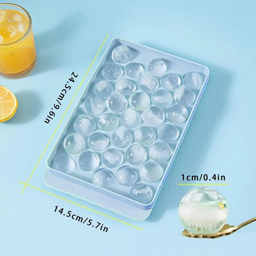 Ice Cube Trays, Round Silicone Ice Cube Tray with Lid, 33 Compartments Ice Cube Tray for Freezer, Cocktails, Whisky, Tea and Coffee - 10310