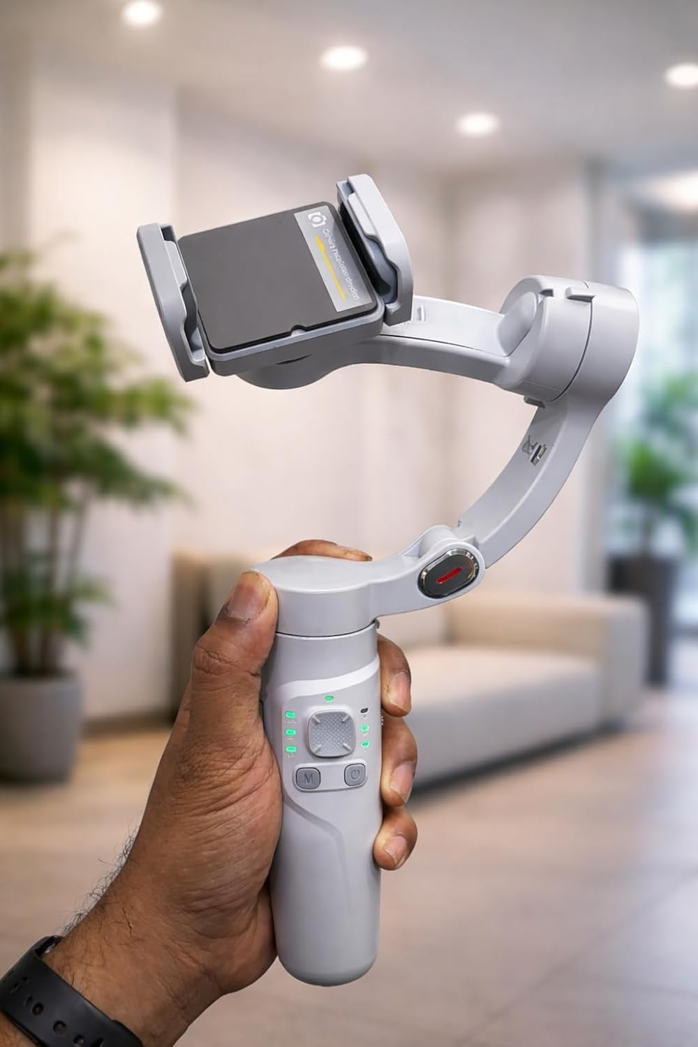 M1 3-Axis Smartphone Stabilizer Gimbal, White, Foldable Design, Portable Video Recording