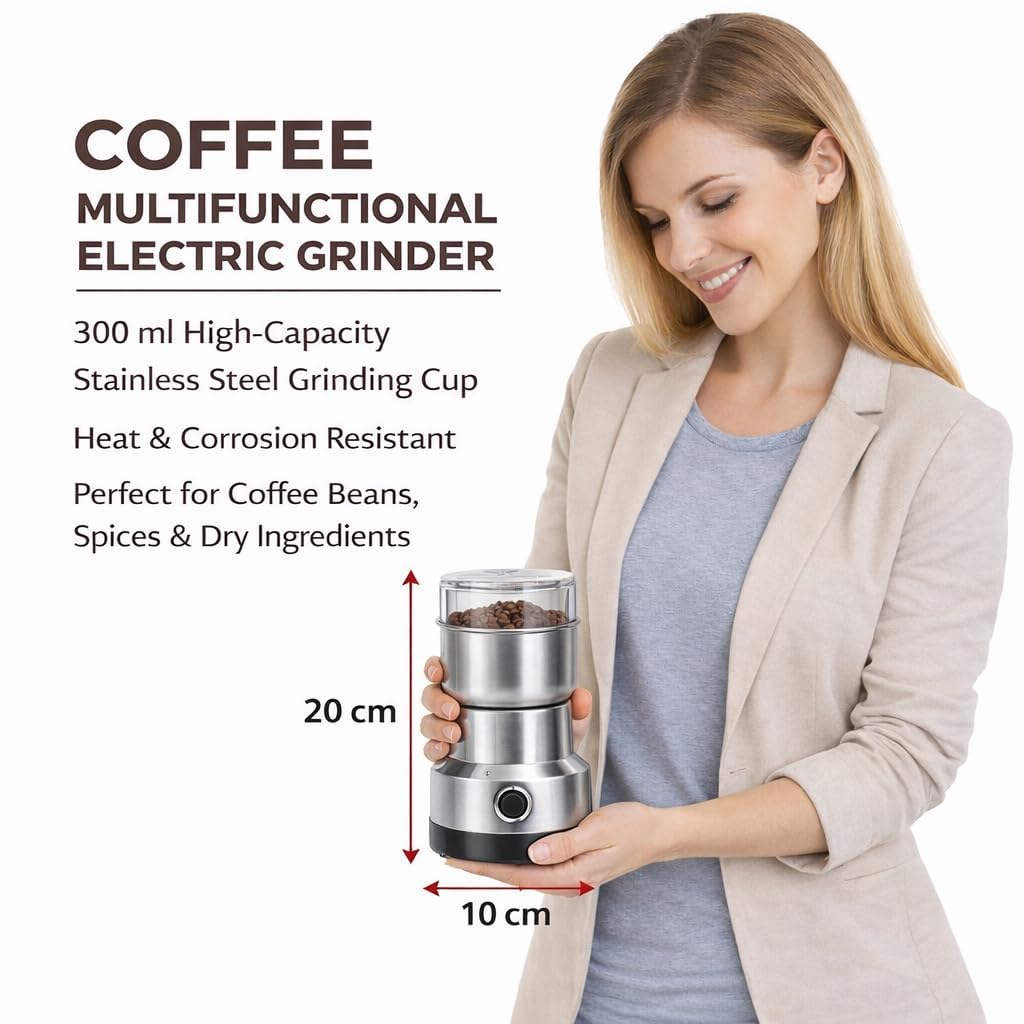 Nima Stainless Steel Multifunctional Electric Grinder & Coffee Maker, Mini Spice and Masala Grinder for Coffee Beans, Nuts and Grains - 8300