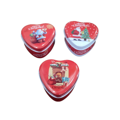 Christmas Heart-Shaped Tin Box, Red Metal Storage Containers with Holiday Designs, Decorative Gift Boxes - 30306