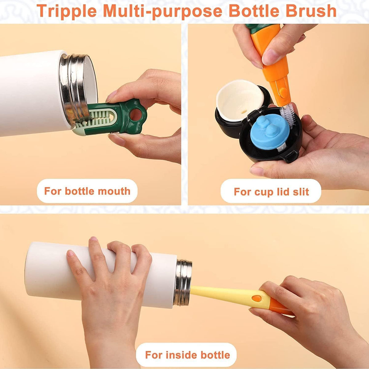 3 in 1 Multifunctional Cleaning Brush, Soft Sponge Cup Cleaning Brush with Long Handle, Multipurpose Bottle Cleaner - 10794