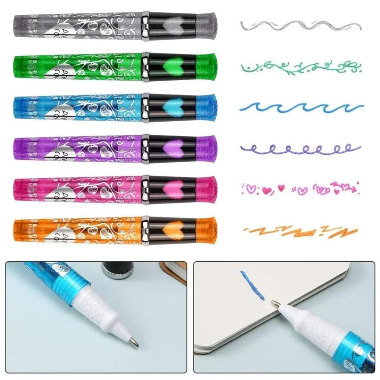 Sketch and Sparkle Tattoo Pens Activity toy Set with Stencils for kids and all (PACK OF 6 MULTICOLOUR) - 10318