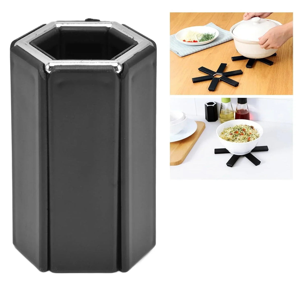 Folding Pot Mat, Foldable Trivets Black Heat Insulating for Dining Room for Pot - 10826