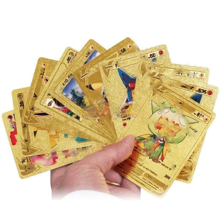 Pokémon Card Set – 55 Rare Unofficial VMAX GX VSTAR Cards | Shiny Battle Trading Cards for Fans & Collectors | Gift Pack - Gold - 21101