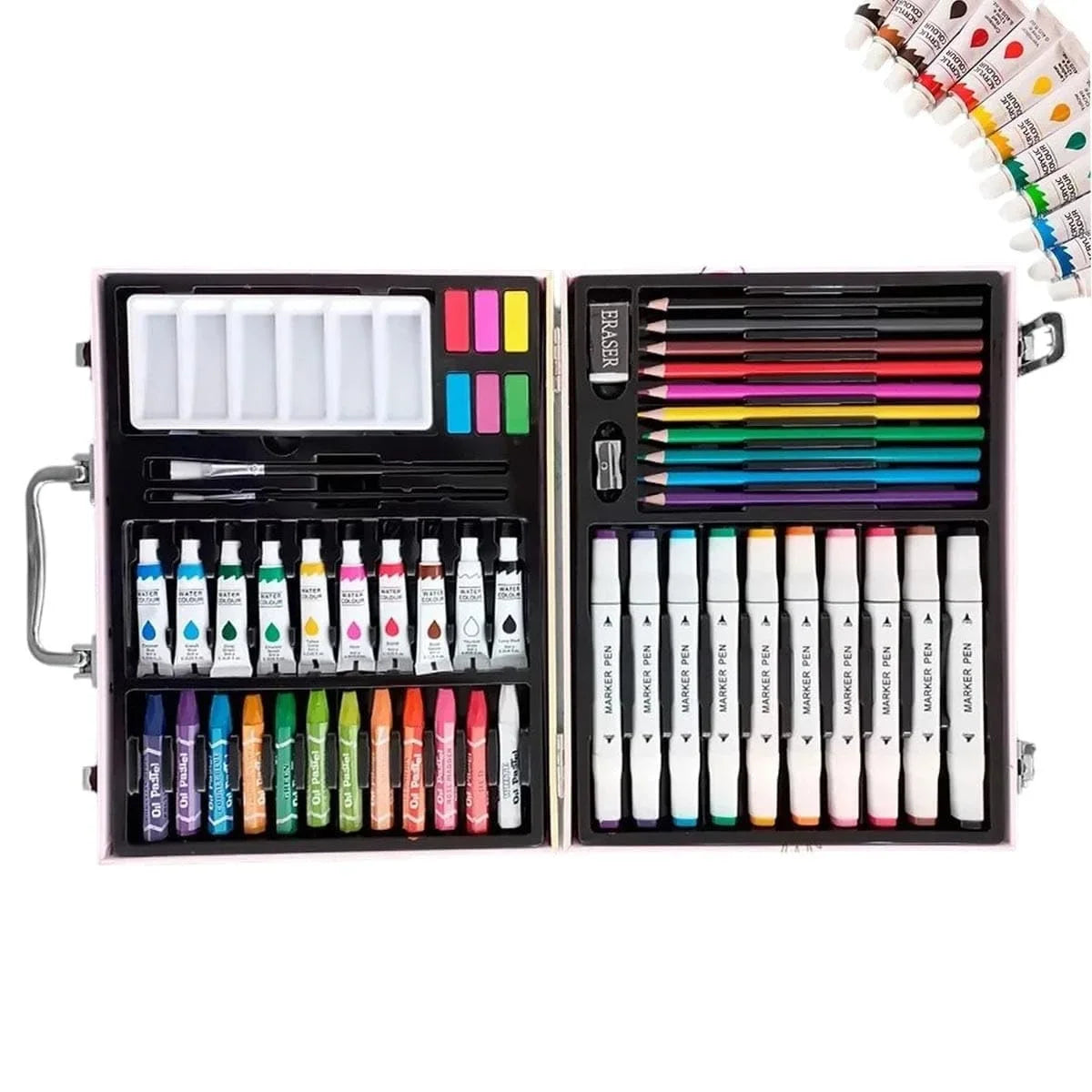 Sweet Dreams Art Set, 53 Pieces, Unicorn Theme, Includes Palette, Powder, Brush, Watercolor Paint, Oil Painting Stick, Eraser, Pencil Sharpener, Color Lead - 10755