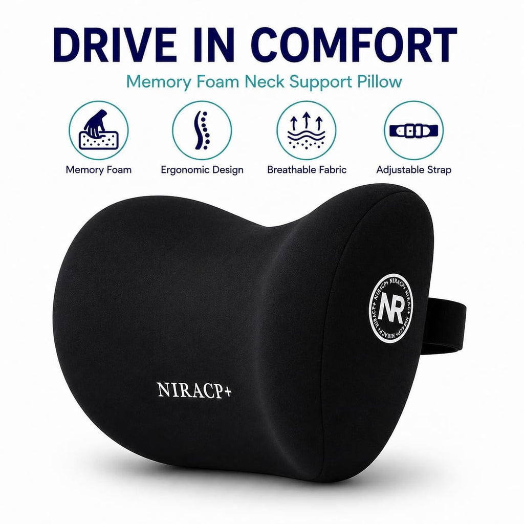 Car Neck Pillow for Driving Ergonomic Headrest Cushion for Neck & Cervical Support, Breathable Washable Cover, Car Seat Headrest Pillow for Travel, Office & Long Drives - 21200