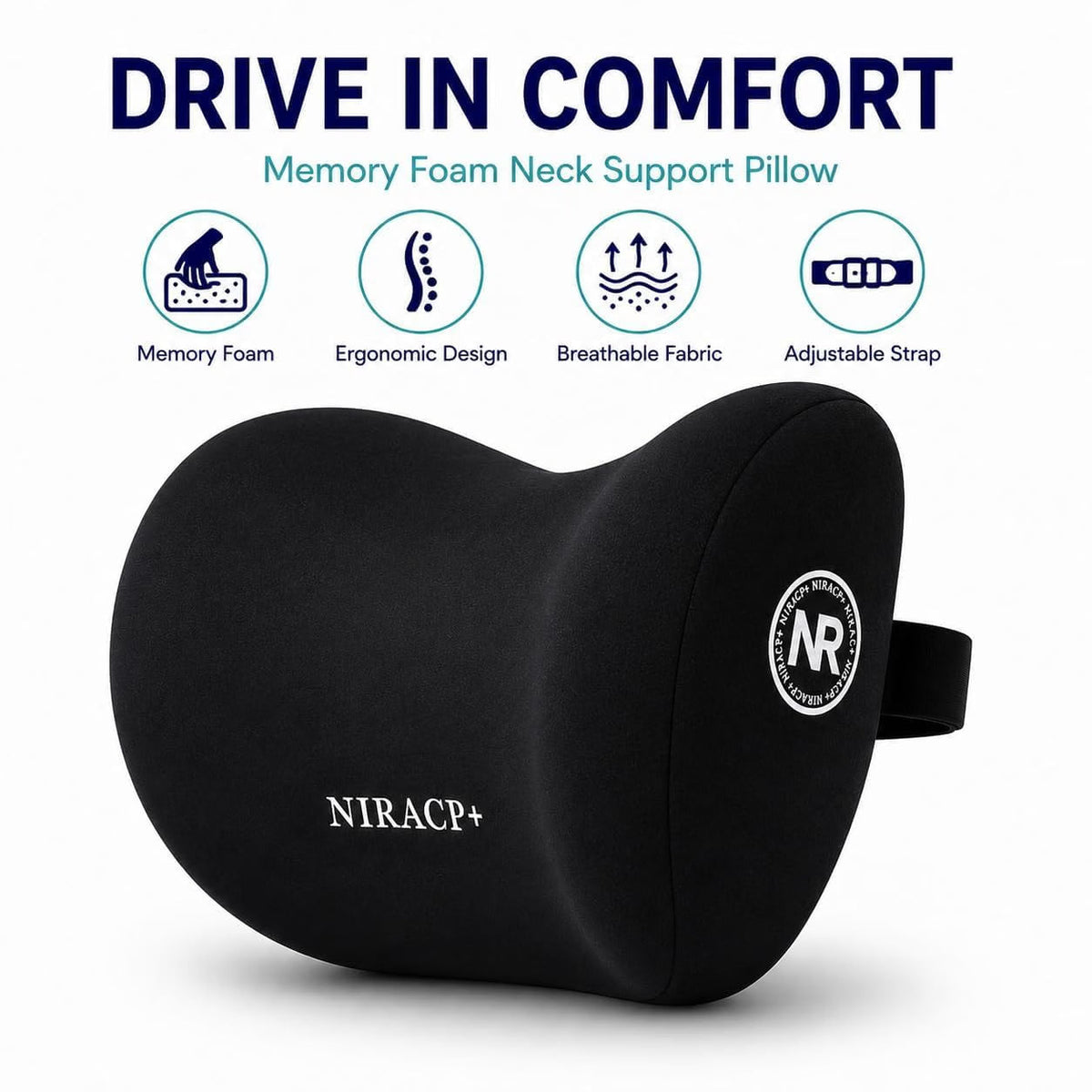 Car Neck Pillow for Driving Ergonomic Headrest Cushion for Neck & Cervical Support, Breathable Washable Cover, Car Seat Headrest Pillow for Travel, Office & Long Drives - 21200
