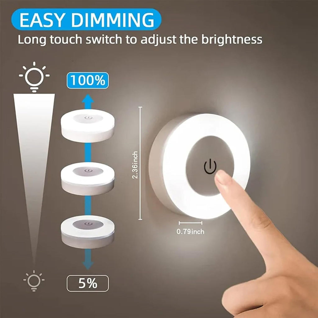 Touch Control Wireless LED Night Light, USB Rechargeable Magnetic Stick-On Light with Adjustable Brightness for Closet, Wardrobe, Bedroom, Hallway & Stairs - 21190