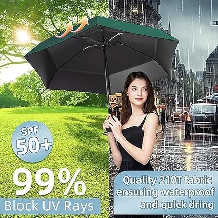Travel Mini Folding Compact Umbrella with Case, Manual Open 6 Ribs Lightweight Portable, Small Sun & Rain Pocket Umbrella for Girls and Women {Random Color} - 20760