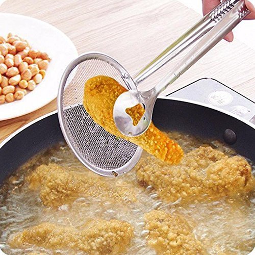 Stainless Steel | Multi-Functional | 2 in 1 Fry Tong | Oil Filter Chimta | Rasgulla Server | Oil Strainer Spoon - 20605