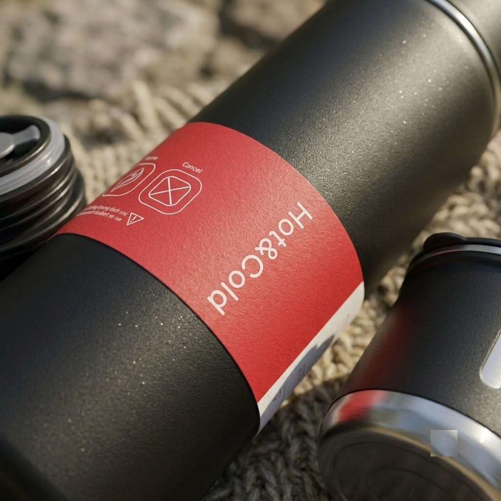 Classic Black 500ml Stainless Steel Vacuum Insulated Thermal Flask with Twin Cups, Leakproof Hot & Cold Water Bottle for Travel, Office & Daily Use - 21278