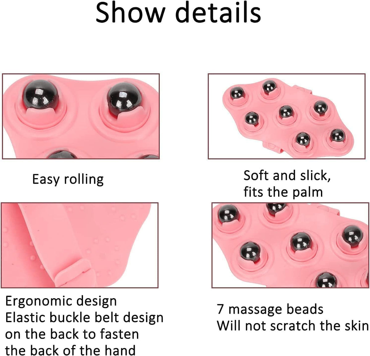Palm Shaped Massage Glove, a portable manual massager with 7x 360-Degree magnetic roller balls for a deep tissue massage - 10398