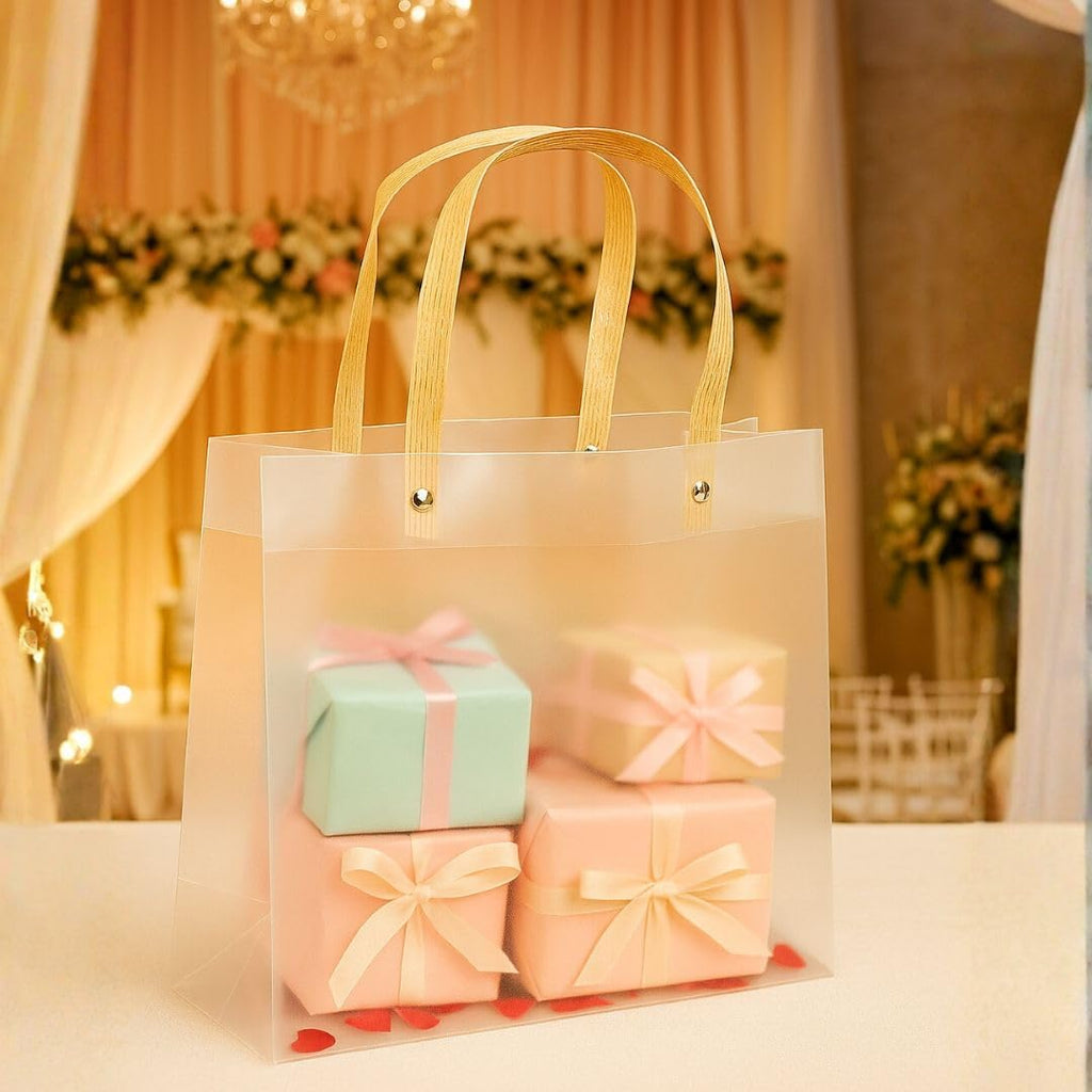 {Pack of 12} Translucent Gift Bags with Golden Handle|Gift Bags for Wedding Christmas Valentine Day Birthday Anniversary Party Return Gift - 20946