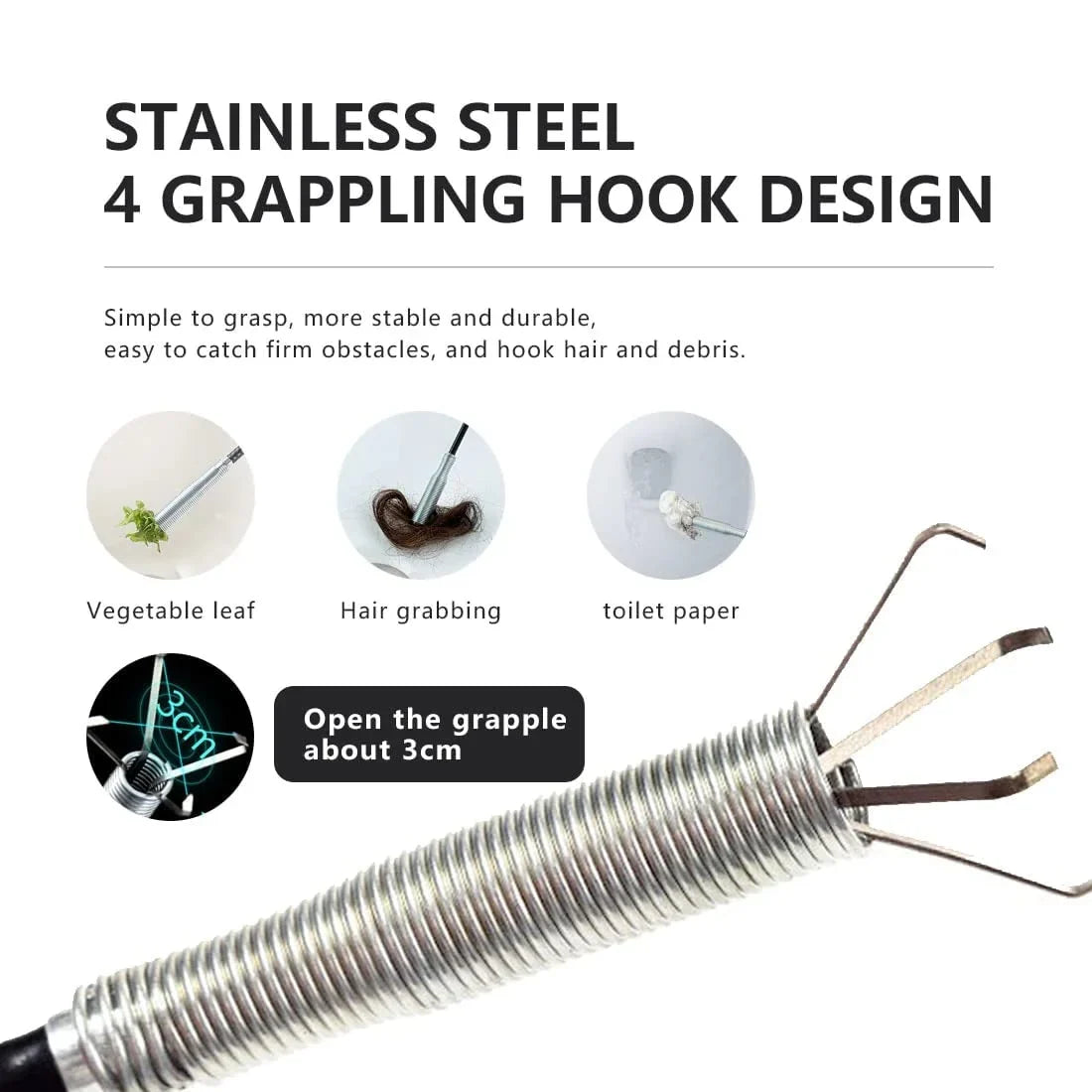 Pipe Dredging Tools Drain Snake Drain Cleaner Sticks Clog Remover Cleaning Tools Household for Kitchen Sink Flexible Four Claws Spring Curve Trash Grabber Picker Hair Catcher (160 Cm) - 10298