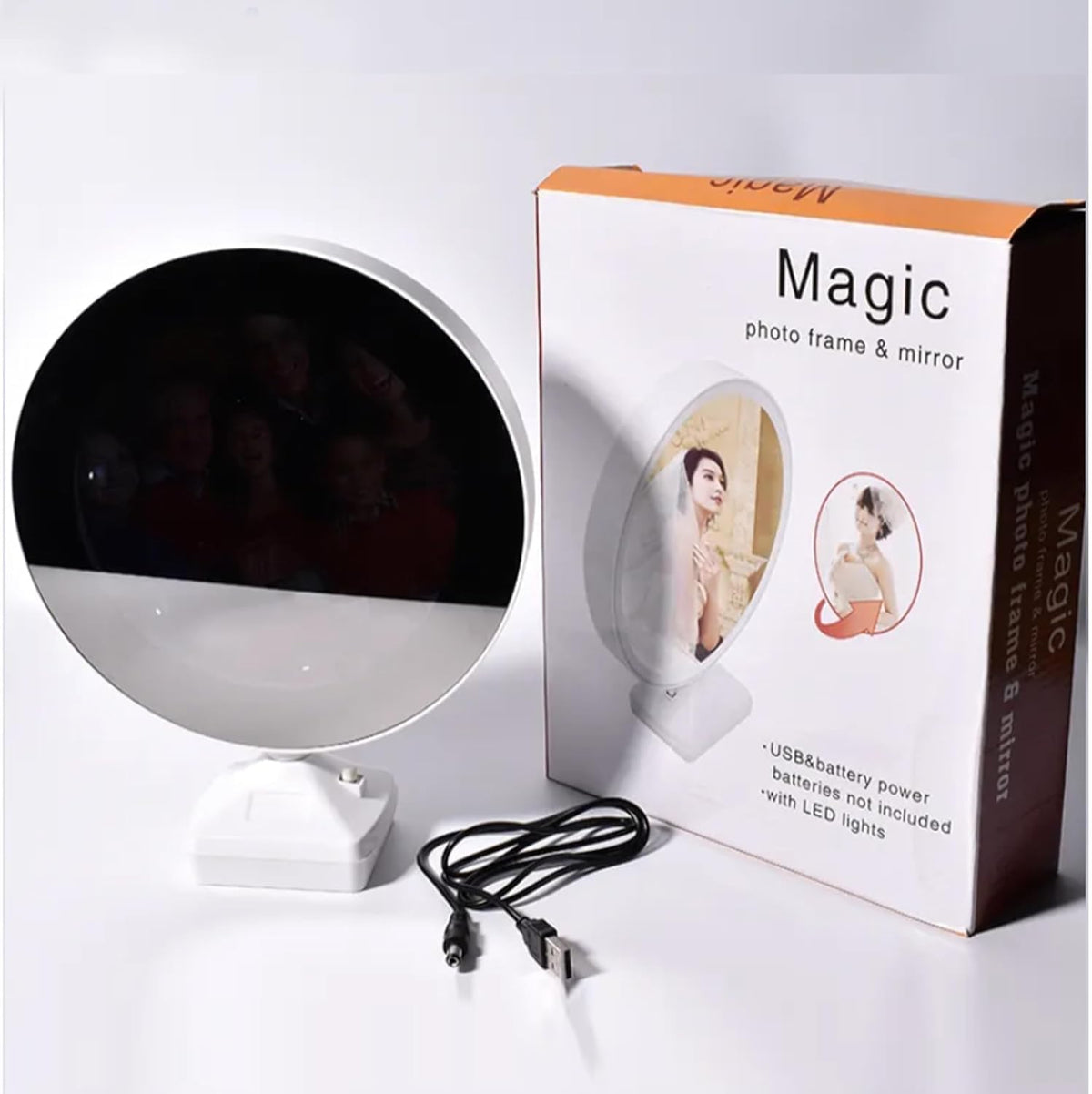 Magic Mirror Photo Frame LED Light | Personalized LED Photo Lamp | Custom Couple Photo Gift | Anniversary, Birthday - 20198