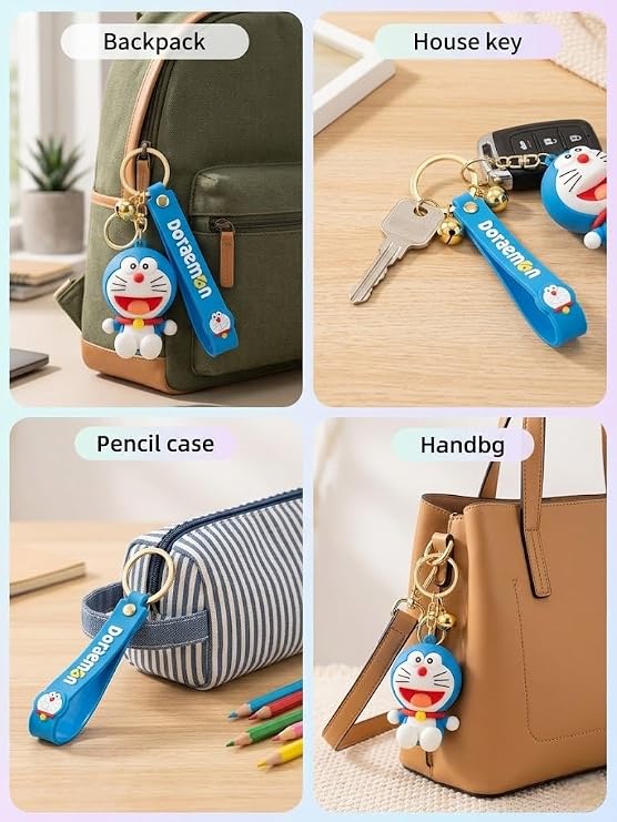 3D Doraemon Silicone Keychain with Strap | Cute Anime Keyring & Bag Charm for Car, Bike, Backpacks | Gift for Kids, Boys, and Girls - 21326
