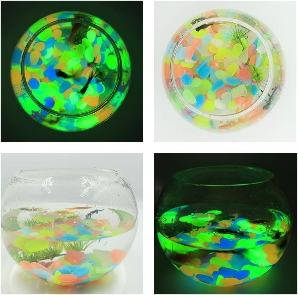 Radium Glossy Stone Glow in The Dark Decorative Pebbles Luminous Resin Stones for Aquarium Garden Vase Pathway & Home Décor Non-Toxic Reusable Glow Rocks (SMALL MULTI GLOWING) - 21304