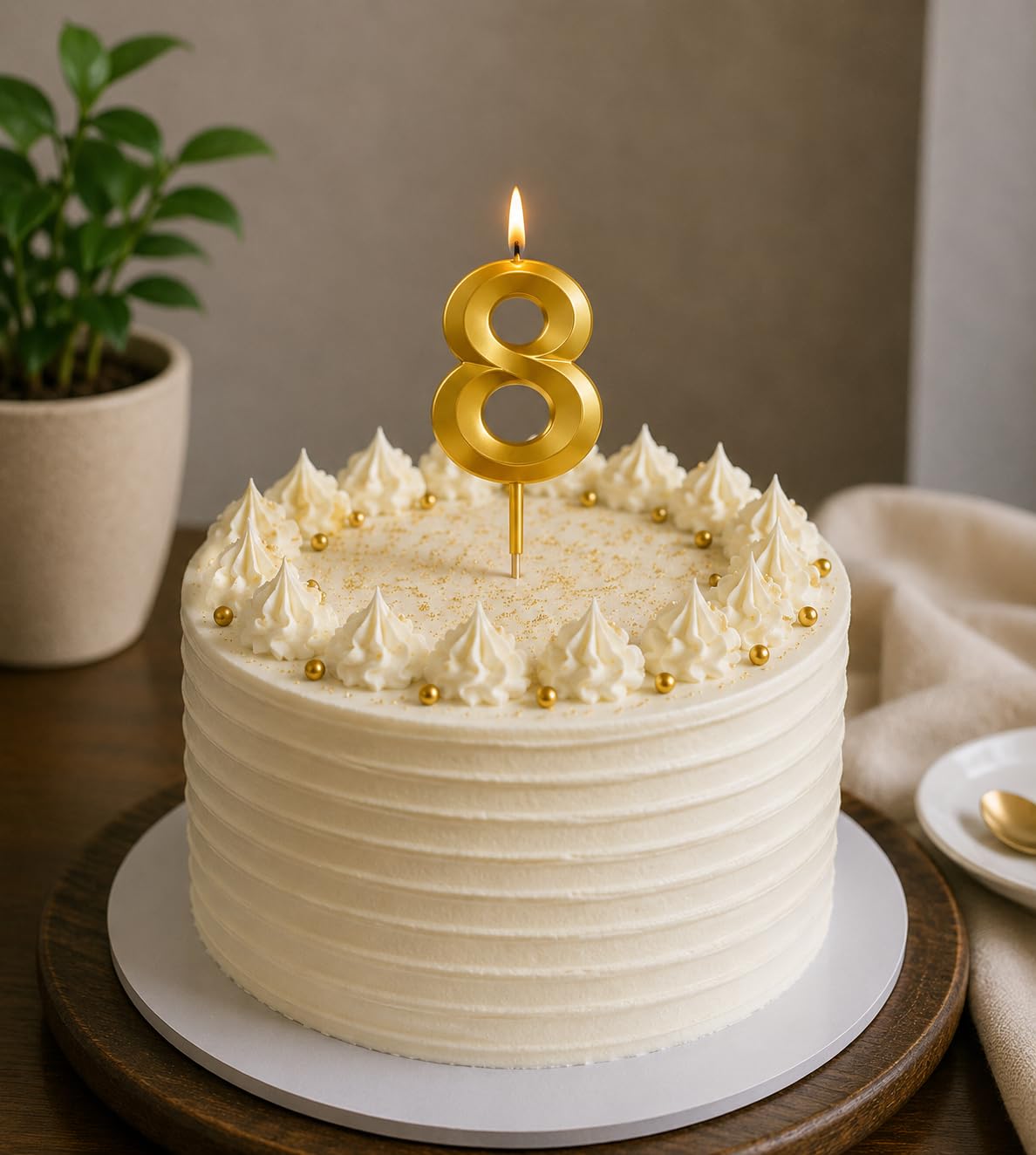{Pack of 12} Number 8 Birthday Cake Candle, Gold, Shiny Metallic Finish, 4.5cm, Perfect for Any Occasion - 21147