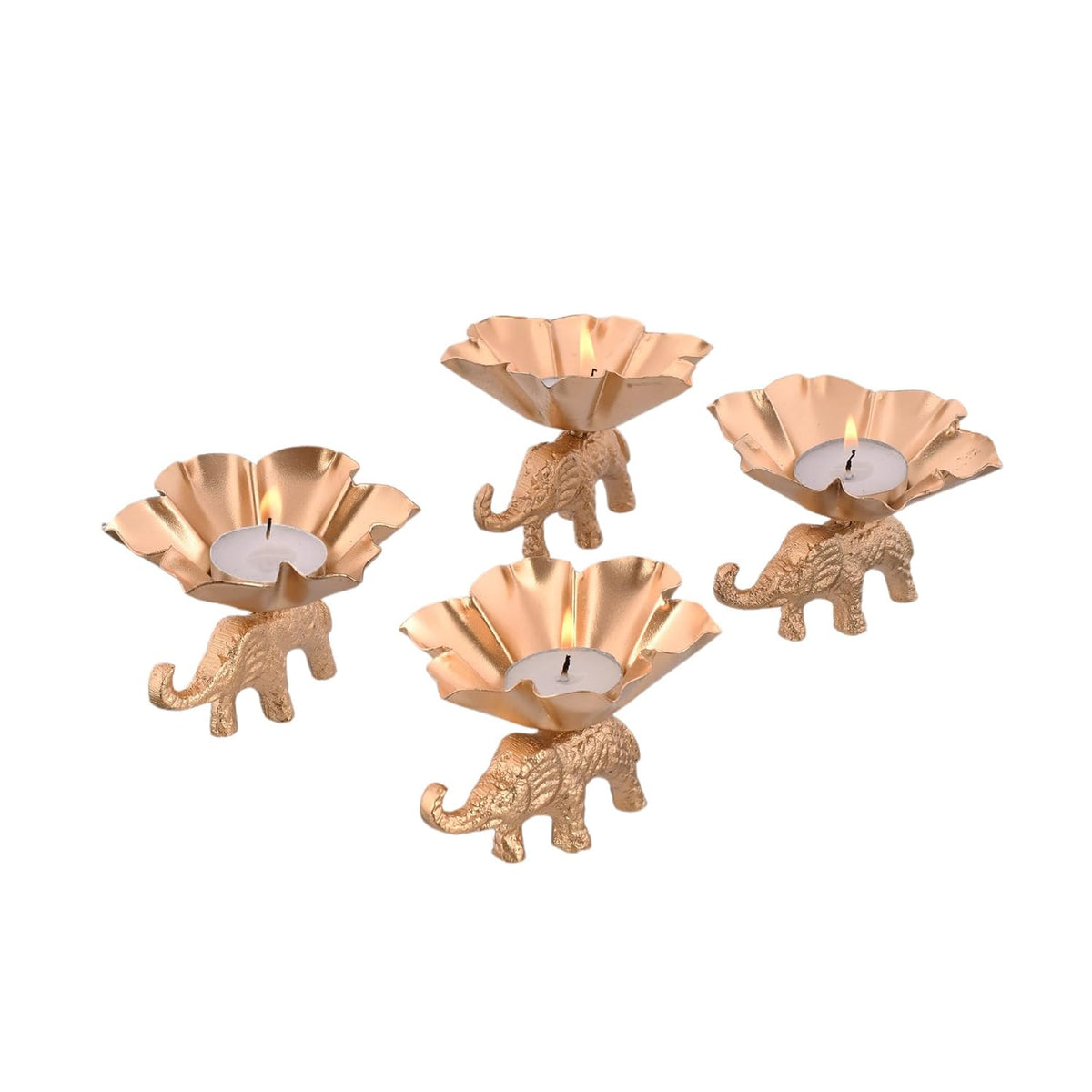 Metal Flower Shaped Tealight Candle Holder with Elephant Base - 20429