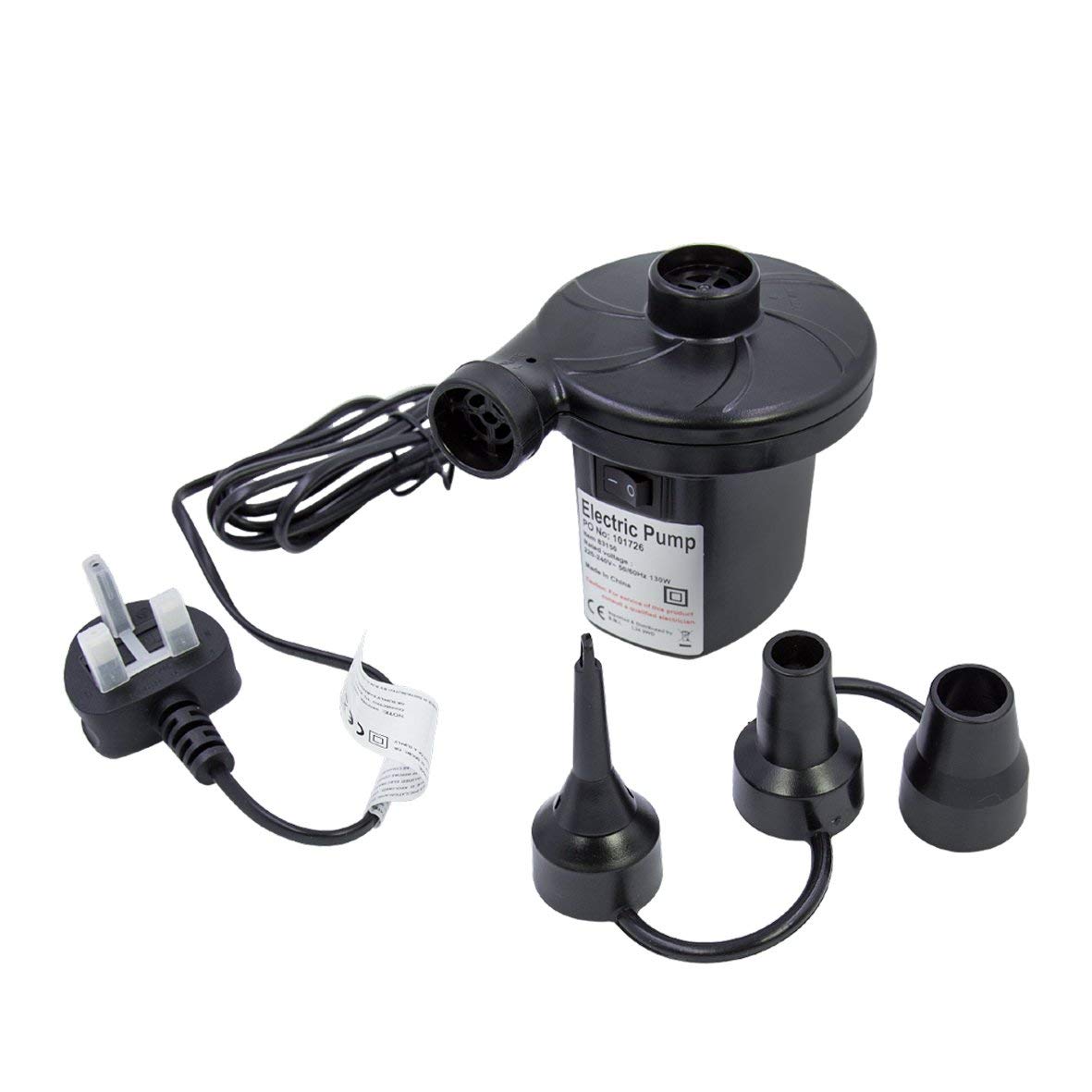 Electric Air Pump for Inflatable Swimming Pools, Air Beds & Toys – Portable High-Pressure Pump for Mattress, Pool Floats, Sofa – Ac 230v Air Blower for Indoor & Outdoor Use – Black - 20925